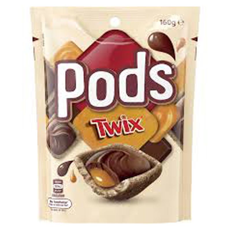 พ็อดส์ทวิกซ์เวเฟอร์รูปถ้วยเคลือบช็อกโกแลตนมสอดไส้คาราเมล 160กรัม Pods Twix Chocolate 160g.