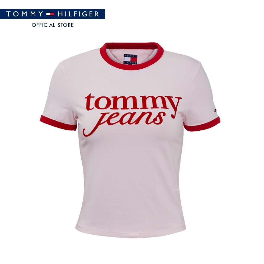 Tommy Hilfiger เสื้อยืด ผู้หญิง รุ่น XF0XF01035 TH3 - สีชมพู ทรง Slim