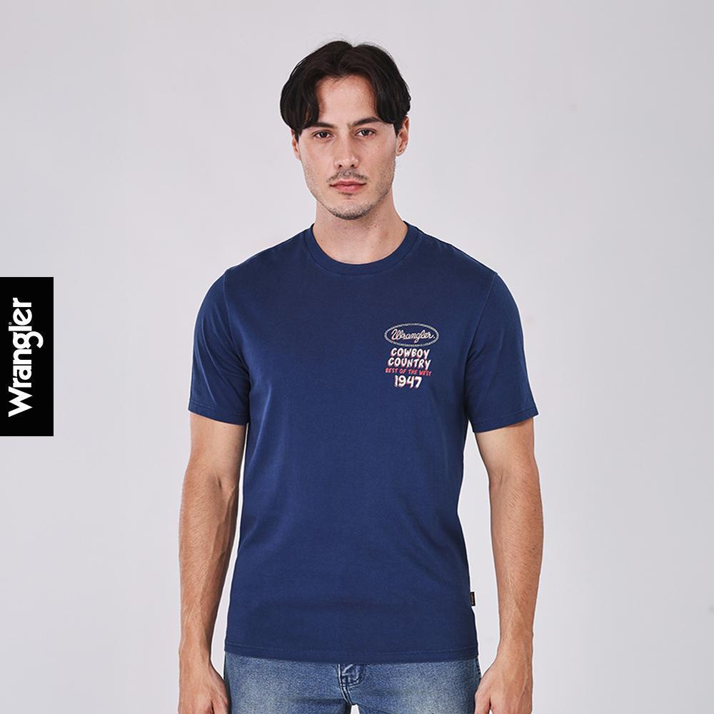 WRANGLER เสื้อยืดแขนสั้นผู้ชาย คอลเลคชั่น Beyond Denim รุ่น WR F126MTSSN06 สีกรมท่า