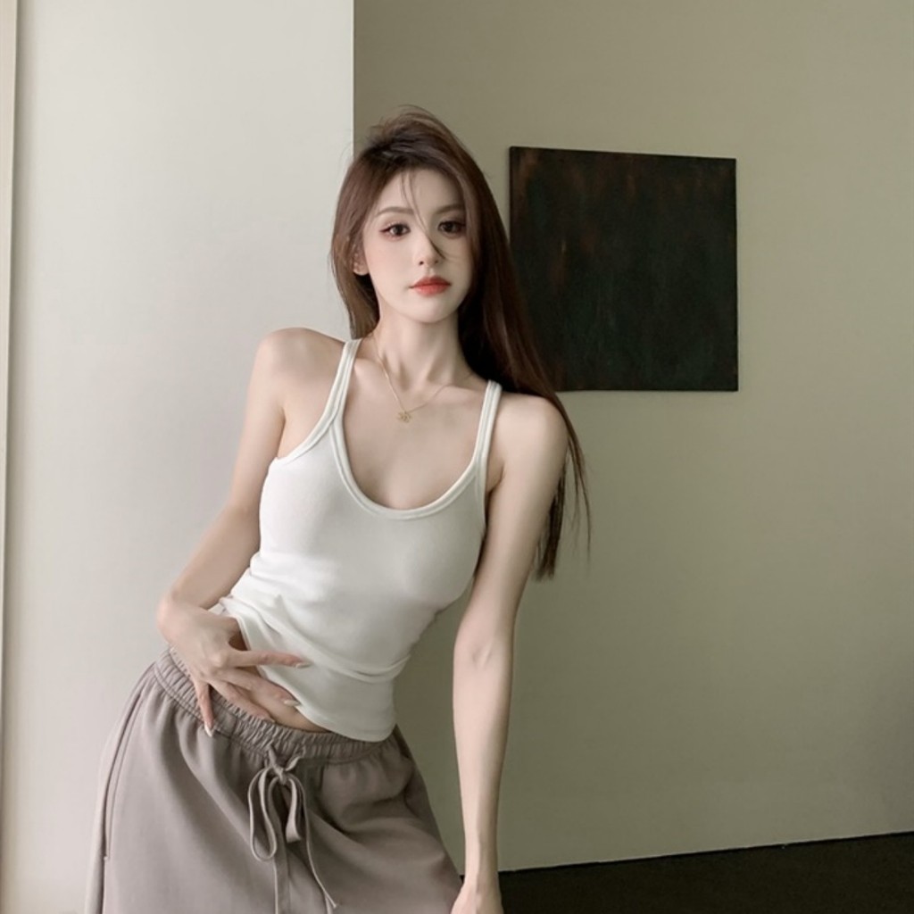 Hotgirl พร้อมส่ง เสื้อกล้าม เสื้อแขนกุดผู้หญิง ผ้ายืดแฟชั่น สีทึบคอยู สายเดี่ยวน่ารัก รุ่นใหม่ล่าสุด เซ็กซี่ สไตล์เกาหลี - รูปที่ 7