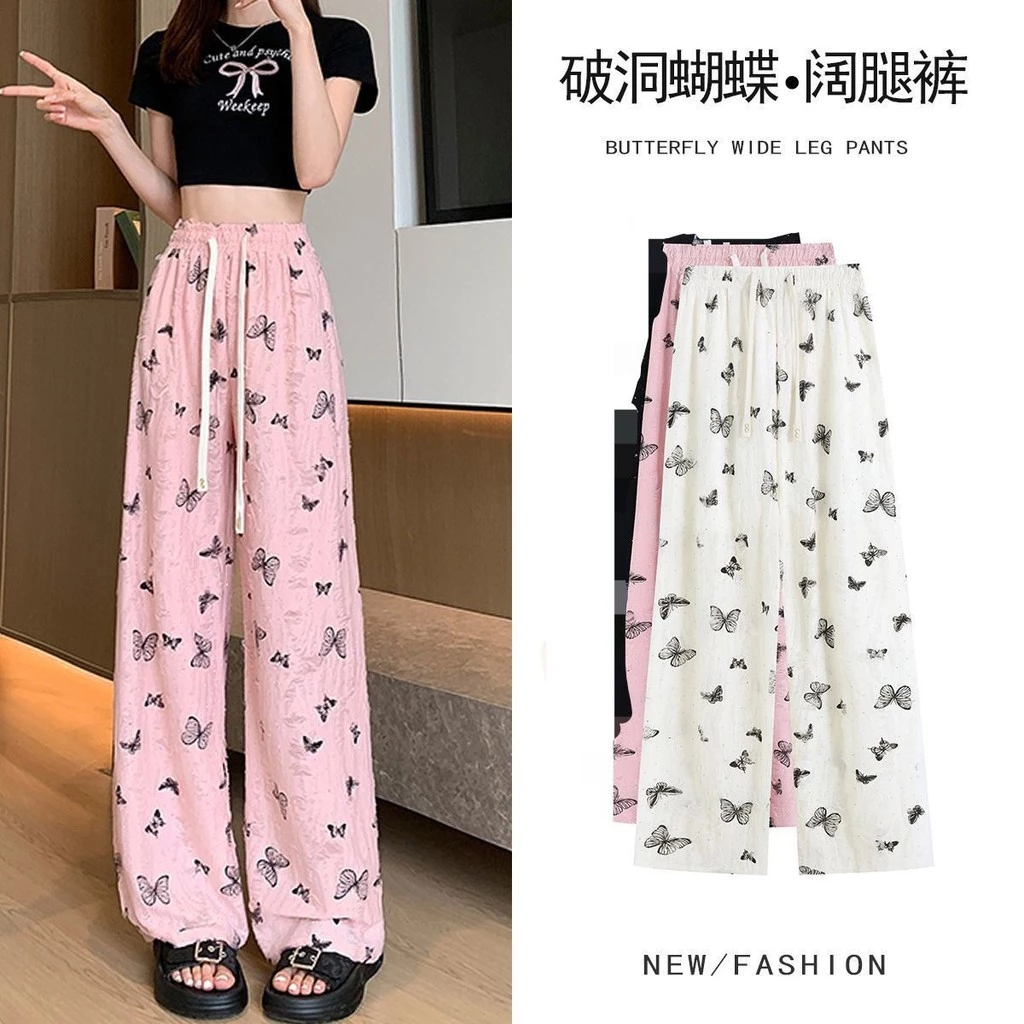 กางเกงลำลองผู้หญิงเอวสูง ขากว้าง ผ้าม่านผีเสื้อ thumbnail 5
