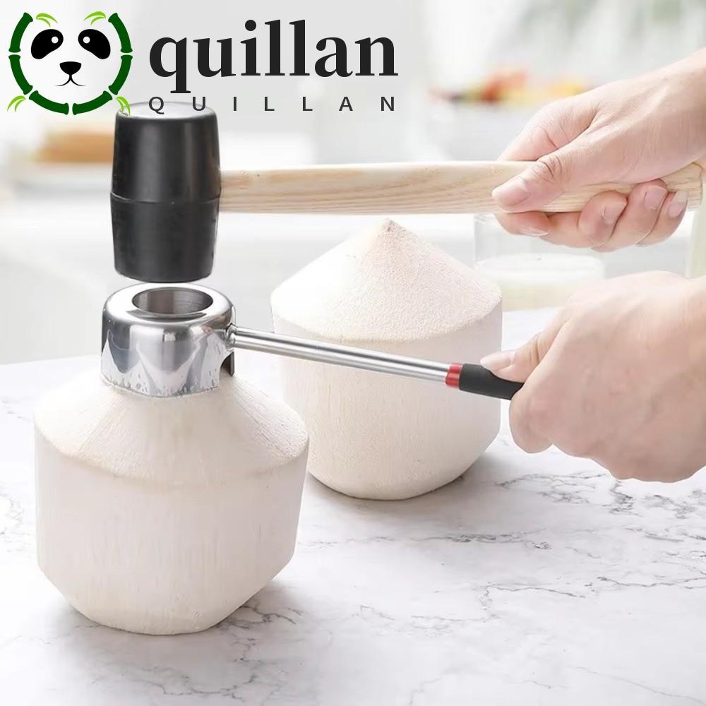 QUILLAN เครื่องมือเปิดมะพร้าว ค้อนยางสแตนเลส ชุดเบรกเกอร์มะพร้าว ใช้งานง่าย ด้ามไม้ เครื่องเจาะมะพร้าวสําหรับงานหนักอเนกประสงค์ เปิดผลไม้