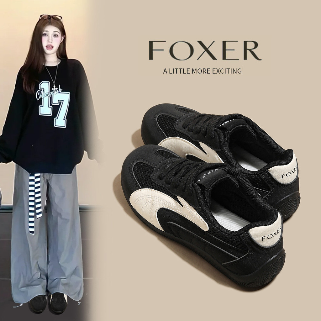 FOXER แฟชั่นรองเท้าผ้าใบผู้หญิง คลาสสิกสบายและนุ่ม ต้านแบคทีเรียระบายอากาศ สีดําย้อนยุค รองเท้าลำลอง