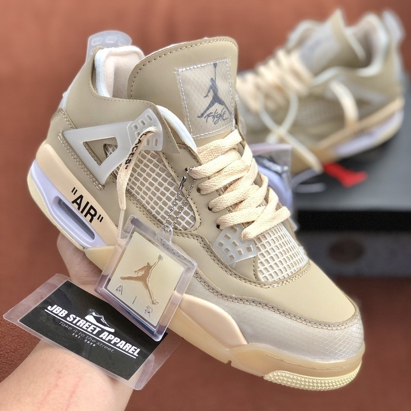 รองเท้าบาสเก็ตบอล Air Jordan 4 Off White Sail Khaki สำหรับทั้งผู้ชายและผู้หญิง