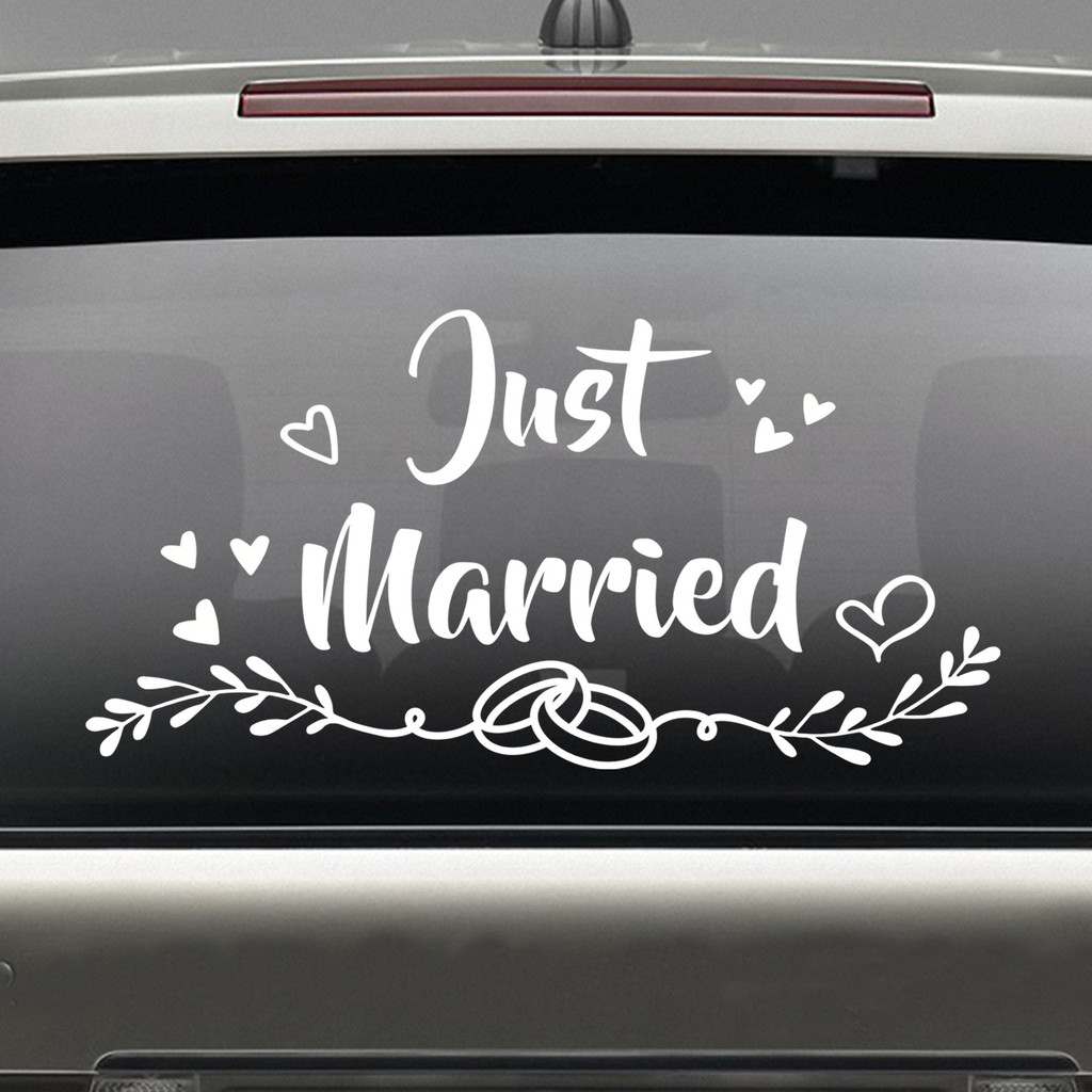 แกะสลักเพิ่งแต่งงานฉลองงานแต่งงานรถสติกเกอร์แก้วภาษาอังกฤษสติกเกอร์หน้าต่างที่ถอดออกได้ มจด247 hf8ล