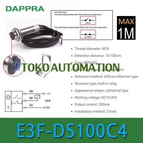 M18 100 ซม. NPN NO E3F-DS100C4 กระจายเซ็นเซอร์ตาแมวสะท้อนแสง OH70 !