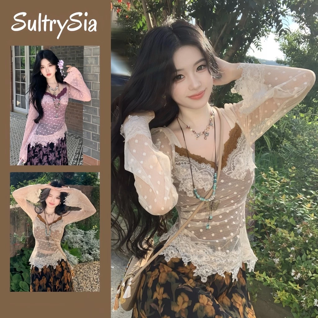 SultrySia วินเทจ เสื้อแขนยาว ลายลูกไม้สไตล์สาวเกาหลี เสริมฟองน้ำน่ารักๆ ใส่สวย "FY33039"