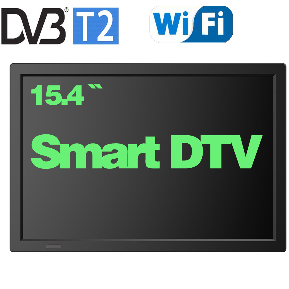 15.4 นิ้ว WIFI สมาร์ททีวีชาร์จแบบพกพา Mini Digital TV พร้อม DVB-T2 ทีวีดิจิตอลในตัว Youtube Netflix 