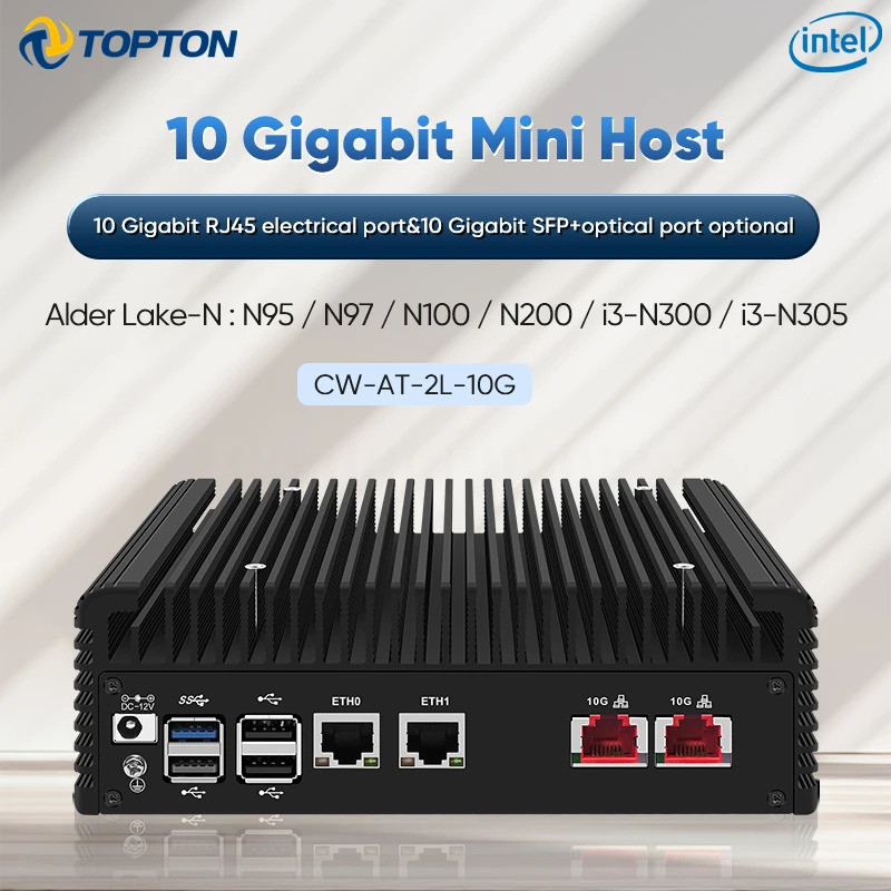 Topton Solid Firewall คอมพิวเตอร์ Intel i3 N305 N100 2x/1x 10G LANs SFP+ 2x2.5G i226-V Mini PC NVMe 