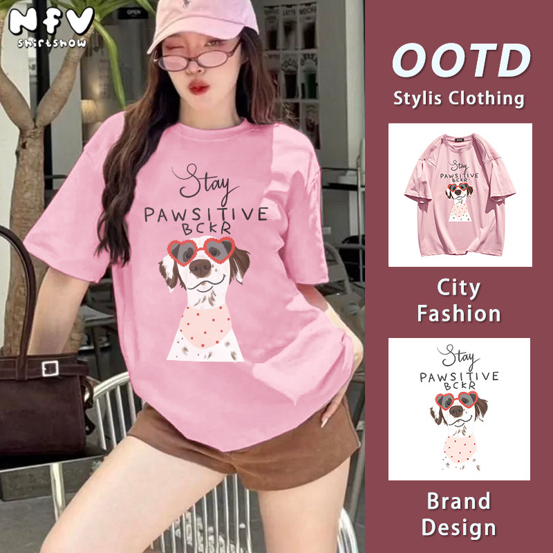 【จัดส่งตลอด 24 ชั่วโมง】NFV สไตล์เกาหลี💙เสื้อยืด ระบายอากาศ Oversized สะดวกสบาย ลายแมวน่ารัก ผ้าฝ้าย100% YG6347