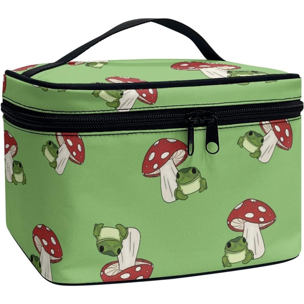 Horeset Mushroom Frog Print Cosmetic Bag Two-Way Zipper Portable Durable Bag Waterproof Makeup Bag f