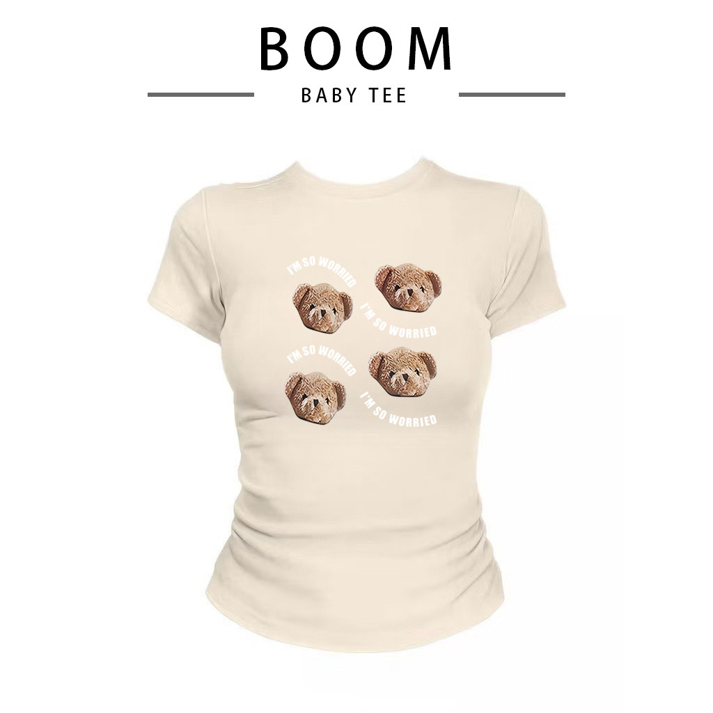 COD（จัดส่งภายใน 24 ชั่วโมง）เสื้อสาวอวบ เสื้อครอปท็อป แขนสั้น babytee สไตล์เกาหลี y2k T-shirt | ลายหมีน่ารัก