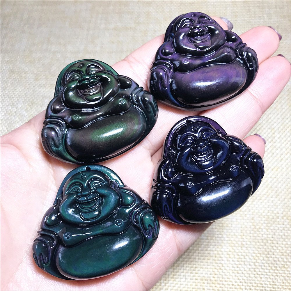 สร้อยคอธรรมชาติ Yiwu สไตล์ใหม่ Maitreya พระพุทธรูป Obsidian โรงงานโดยตรงจี้ผู้ชายผู้หญิง Rainbow Eye