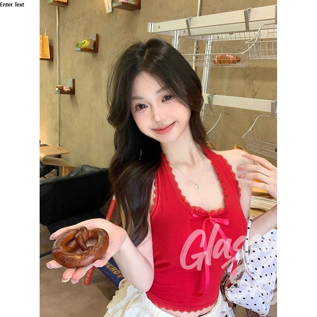 Glassy Sky💖พร้อมส่ง💖 เสื้อคล้องคอ เว้าหลัง มีฟองน้ำในตัว สีสดใสใส่สบาย เสื้อกล้าม (FY10100) - รูปที่ 2