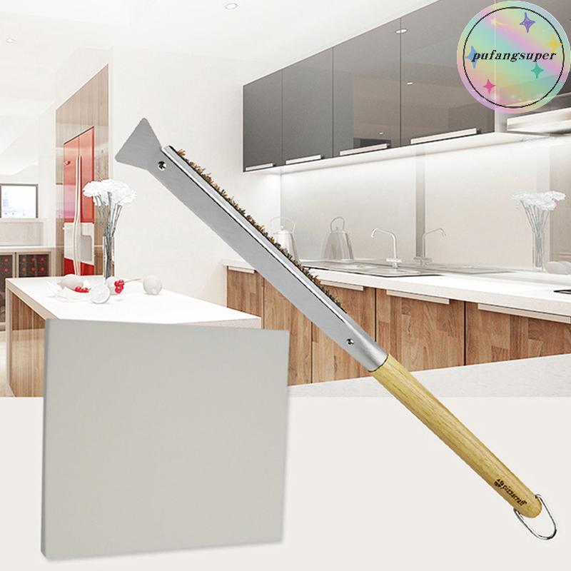 Pufangsuper แปรงเตาอบพิซซ่าด้ามไม้ Grill Scraper แปรงทําความสะอาดในครัวเรือนเครื่องมือพิซซ่าสําหรับเ