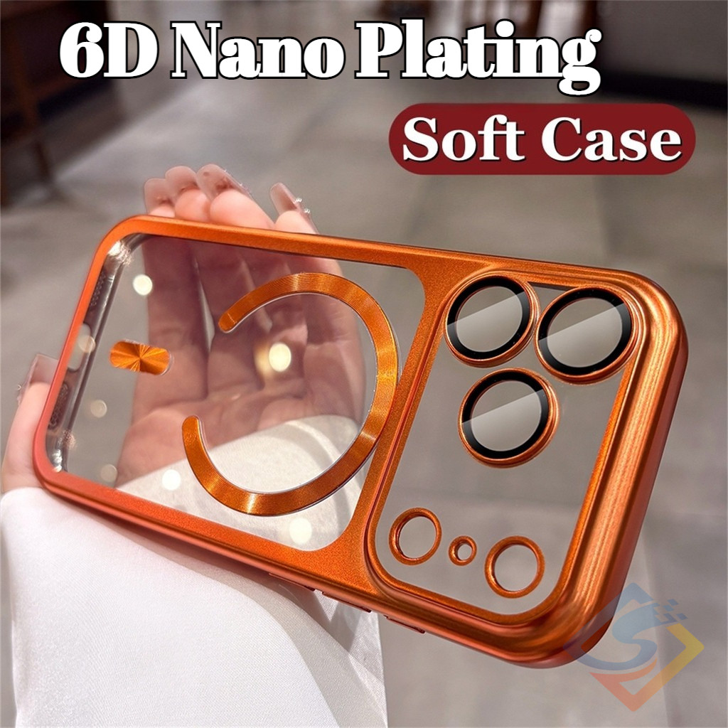 หรูหรา 6D นุ่มชุบ Cosmic สีส้มแม่เหล็กเคสโทรศัพท์สําหรับ IPhone 17 Pro Max 17 Pro Tpu นุ่มปลอกเลนส์ป