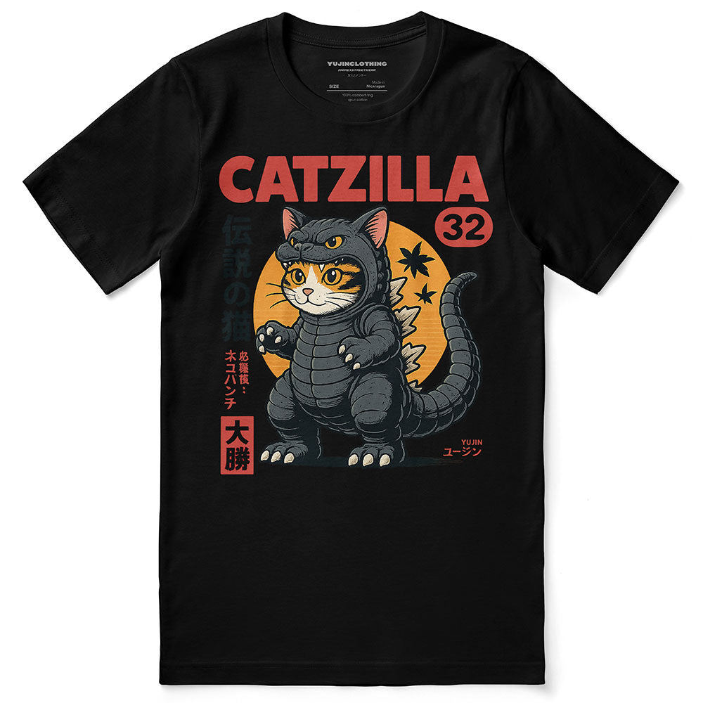 🐈【เสื้อยืดยอดนิยม】Catzilla Monster Cat T-Shirt เสื้อยืดคอกลมคอตตอน Unisex  S-5XL