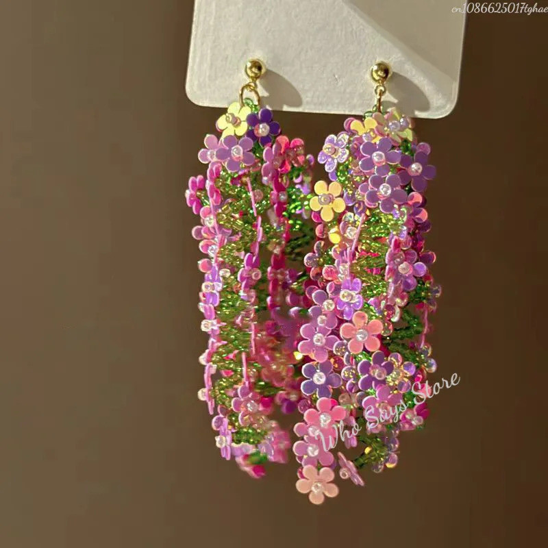 Bohemian Flower Tassel Earrings for Women Spring Fashion Luxury Jewelry Wholesale