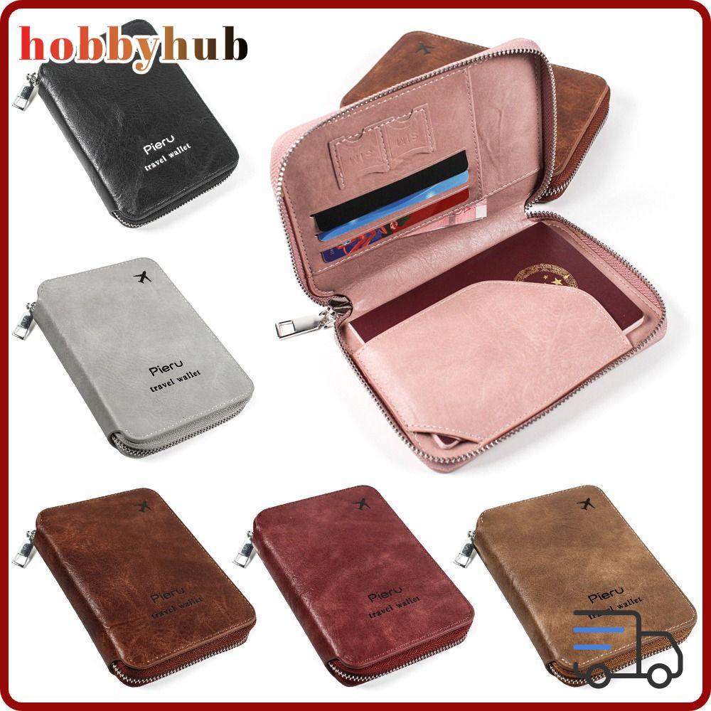 HOBBYHUB Passport ID Bag, หนังมัลติฟังก์ชั่น RFID Passport Holder, Packet Rfid Anti-Theft Brush Pass