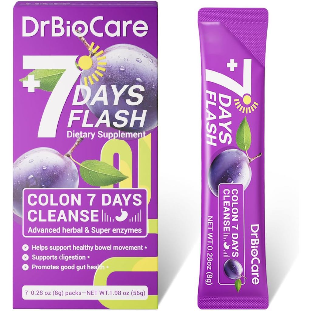 DrBioCare Colon 7 Days Cleanse, แฟลช 7 วัน, Colon Cleanse, Detox & Digestive Support, รสลูกพรุน - 7 