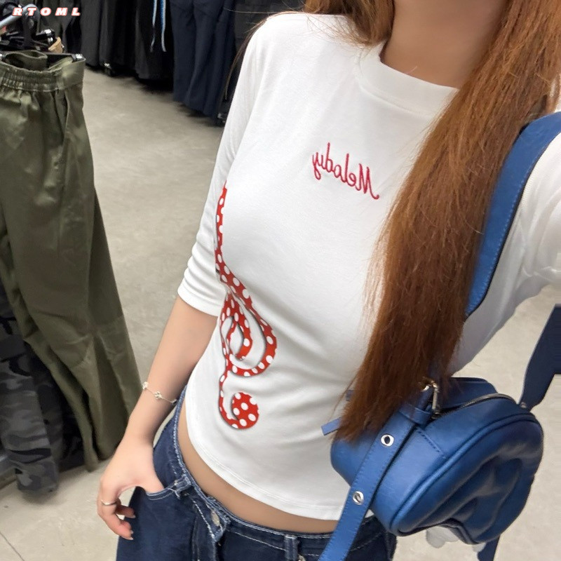 24h Delivery เสื้อยืดbaby เสื้อยืดเอวสูงทรงสลิมคอกลม ใส่สบายและยืดหยุ่น แบรนด์ท้องถิ่น - RTOML