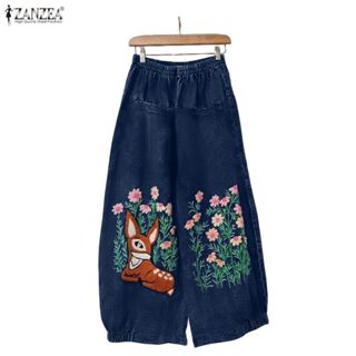 ZANZEA กางเกงแฟชั่นสำหรับผู้หญิง สไตล์เกาหลี พิมพ์ลายดอกไม้ …