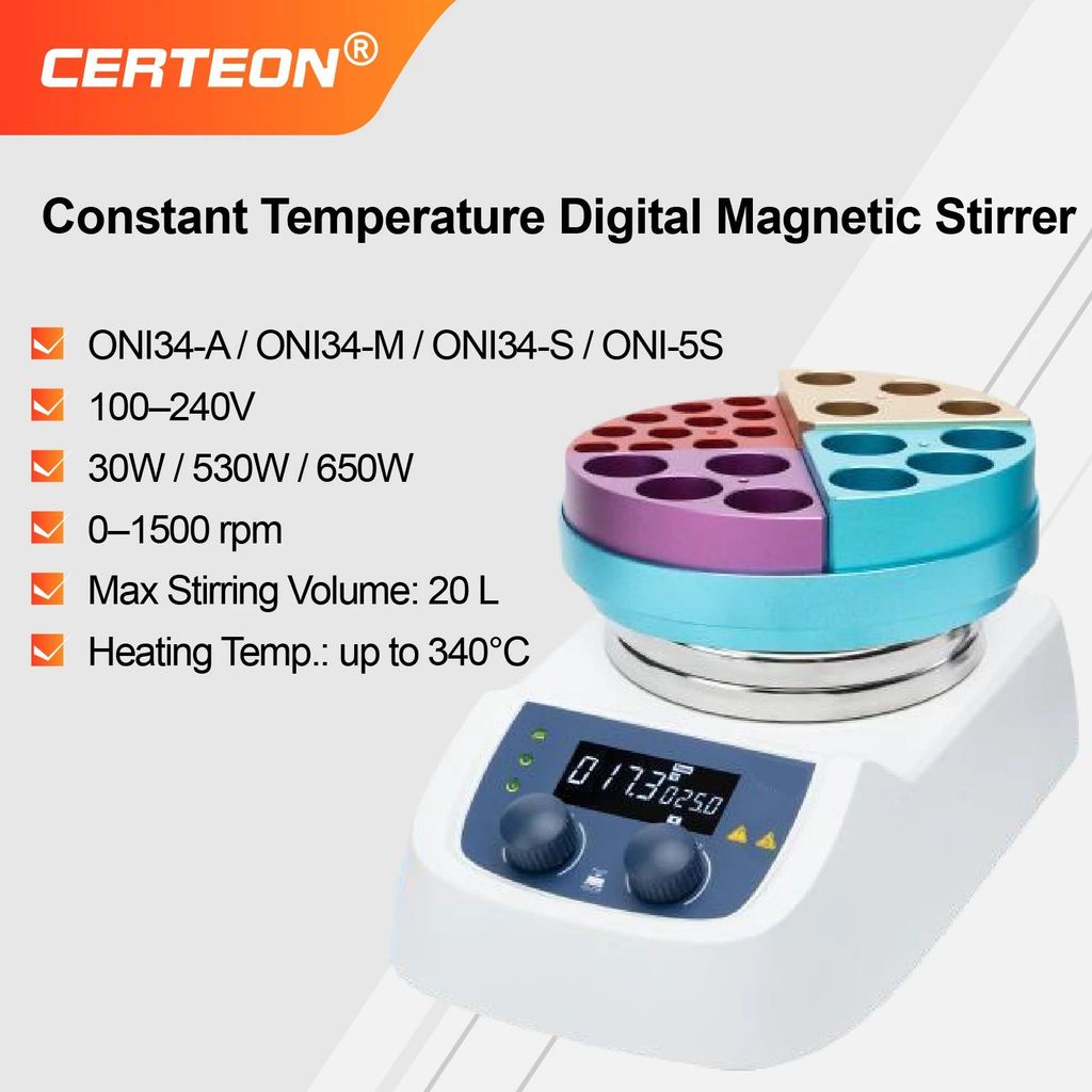 ONI34-A/M/S/5S Magnetic Stirrer Hot Plate 20L 50-1500rpm Digital Control พร้อมจับเวลา Strong Magneti
