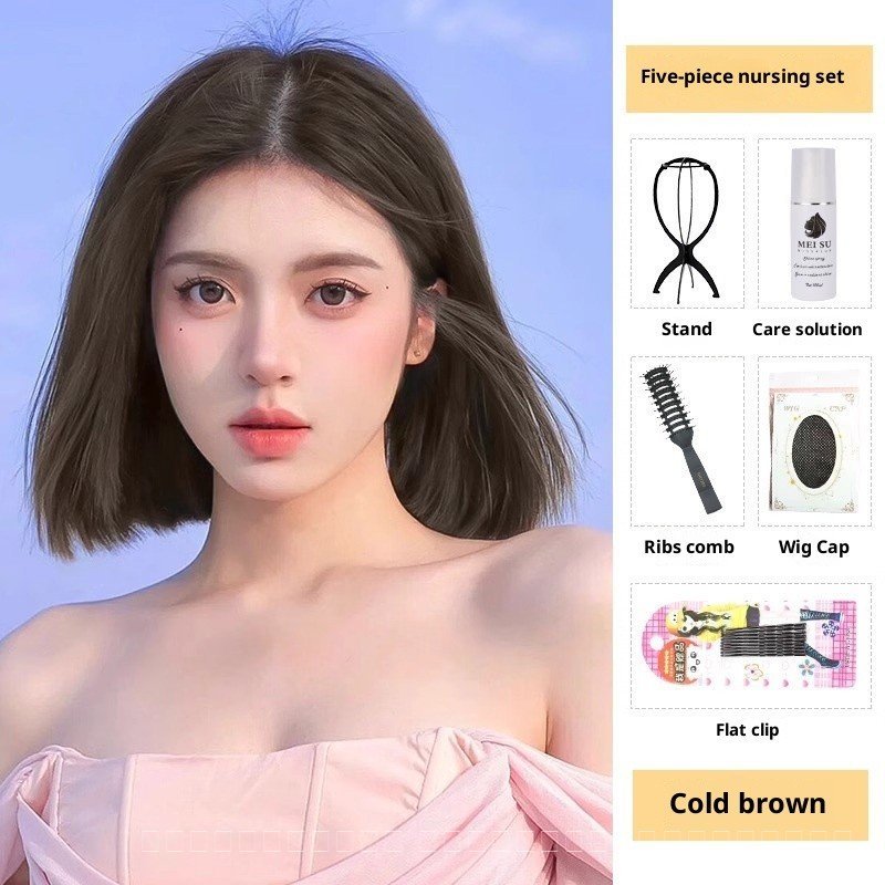 วิกผมทรงบ๊อบสั้นสำหรับสตรีวัยกลางคน แบบธรรมชาติ พร้อมมีดจำลองตัดผม - รูปที่ 4