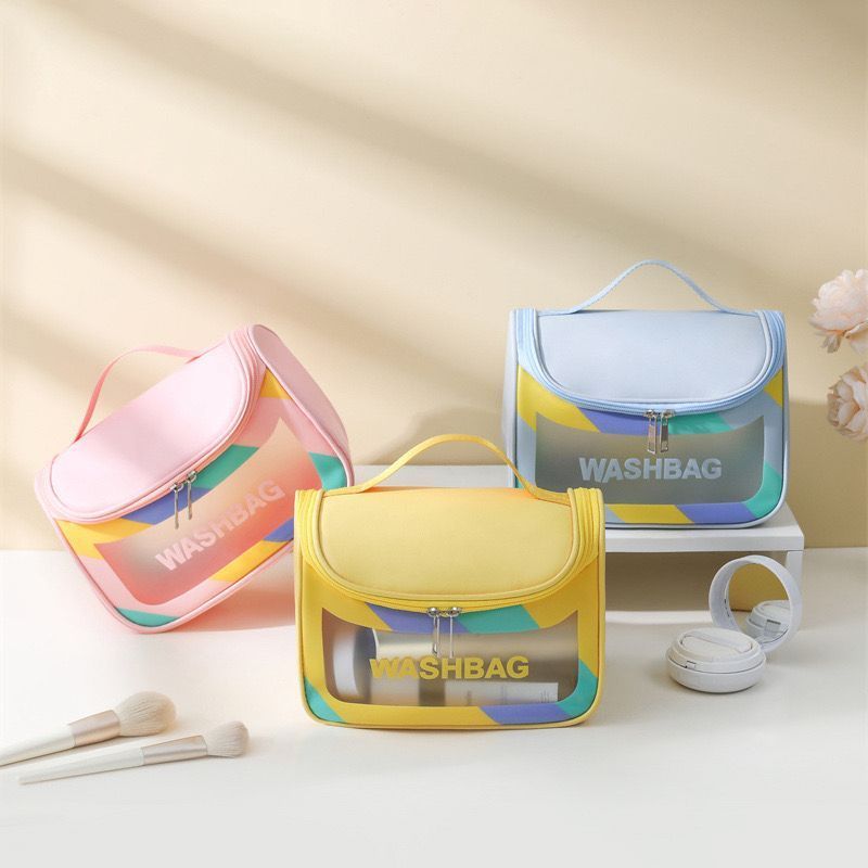 กระเป๋าแต่งหน้าขนาดใหญ่กระเป๋าเครื่องสําอาง / ใสสายรุ้ง Washbag Travel Makeup Washbag
