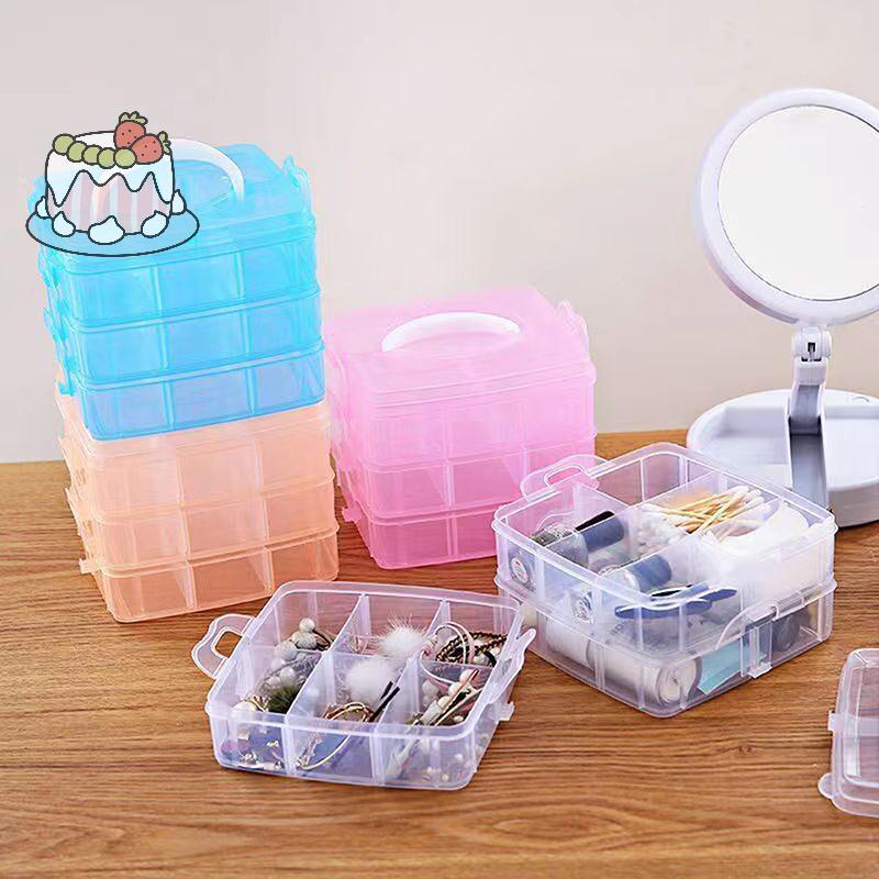 [Sep] 1PC 3 ชั้น 18 ตารางกล่องเก็บพลาสติกที่ถอดออกได้โปร่งใสสําหรับจัดระเบียบของเล่นเครื่องประดับและ