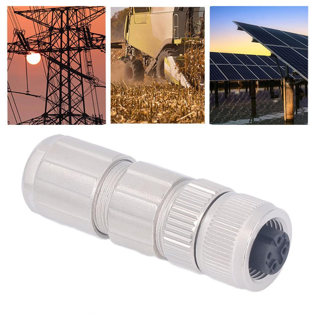 M12 Connector การบิน IP67 กันน้ำใช้งานได้จริงประเภทตรงสารหน่วงไฟ 4 พินการเชื่อมต่ออย่างรวดเร็ว AC50V