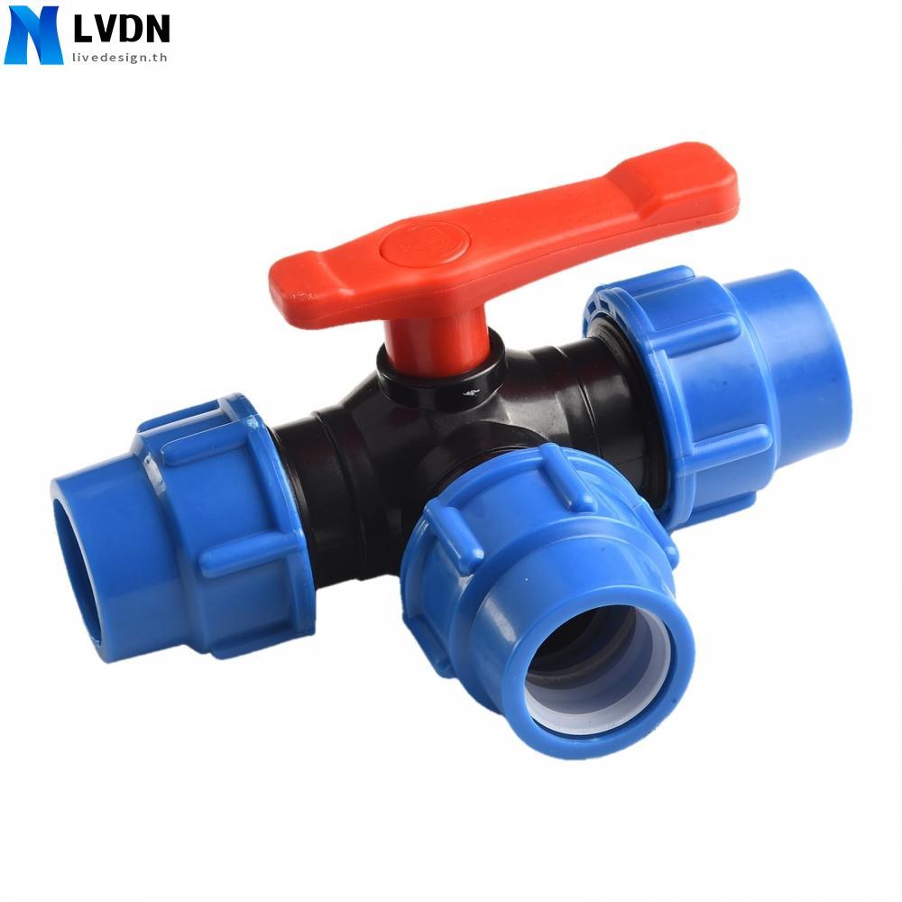 PE Pipe 3 Way Ball Valve Plastic Valve for Hose Outer Diameter 20 to 50mm