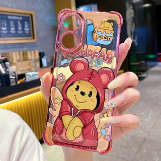 เข้ากันได้กับ OPPO A40 A3X A2 A5 Pro A60 A18 A38 A57 4G A58 5G Pooh Bear Stitch Clear Plating Case Anti Drop Cover FD