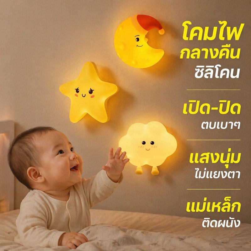 โคมไฟกลางคืน ซิลิโคน ไฟแตะเปิดปิด แม่เหล็กติดผนัง ไฟวอร์มไลท์ ปรับความสว่าง 3 ระดับ ชาร์จ Type C