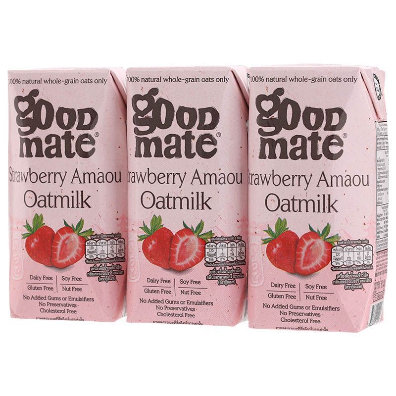 กู๊ดเมทนมข้าวโอ๊ตกลิ่นสตรอวเบอร์รี่อะมาโอะ 180มล. แพค 3 GoodMate StrawOatmilk 180ml X3 [หมายเลขบาร์โค้ด 8854761001767 ]