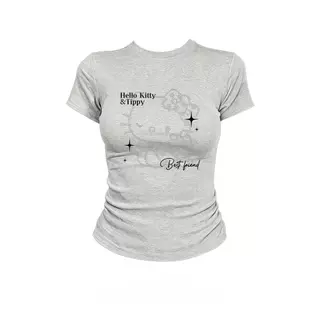 เสื้อยืดแขนสั้นพิมพ์ลายสไตล์อเมริกัน ดีไซน์ใหม่สำหรับผู้หญิงรับซัมเมอร์ ทรงเข้ารูป กระชับสัดส่วน เนื้อผ้ายืดหยุ่น
