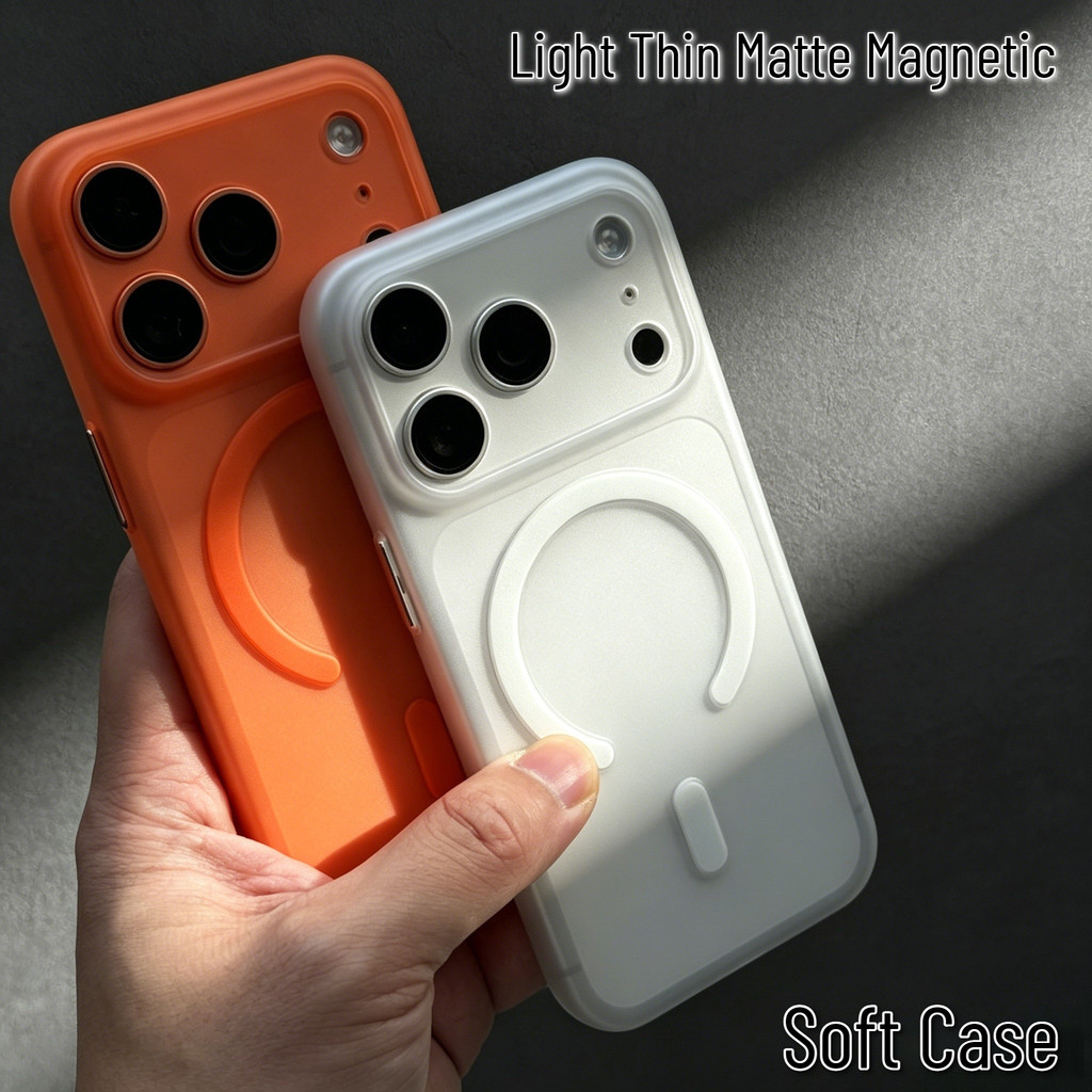 Ultra Thin สีส้มสี Matte Magnetic Soft เคสโทรศัพท์สําหรับ IPhone 11 12 13 14 15 16 Plus 17 Pro Max Air Full-Cover เลนส์ป้องกันและปุ่มโลหะ
