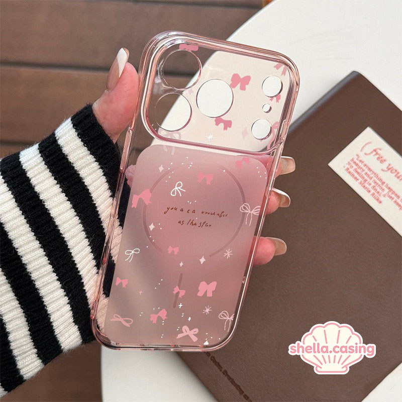 เคสไอโฟน16 เหมาะสำหรับ IPhone 12 11 17 15 14 13 Pro MAX 15 Plus Air ปลอกโทรศัพท์โปร่งใสป้องกันการตกพร้อมโบว์สีชมพู