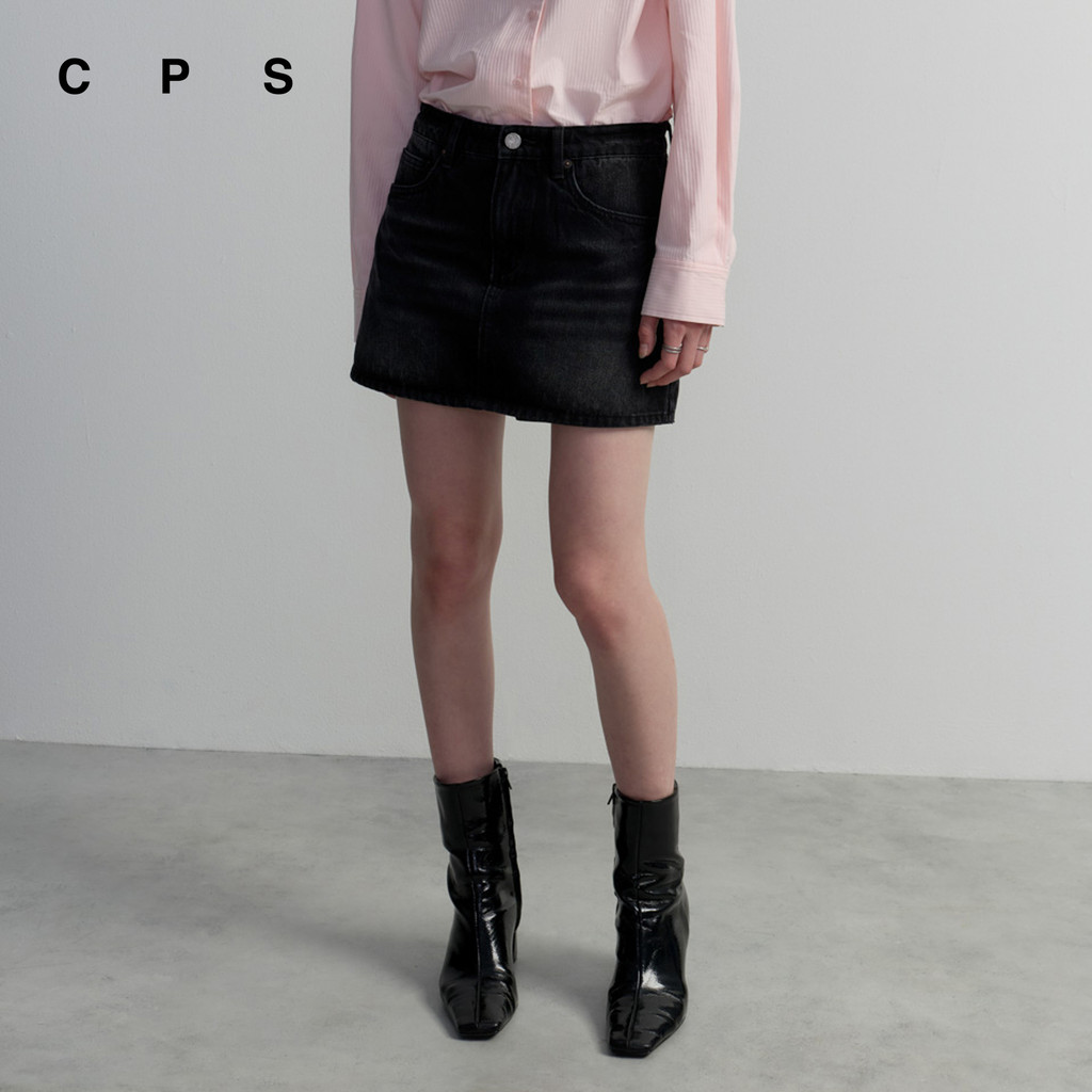 CPS กระโปรงยีนส์เอวกลาง ผู้หญิง GREY MID-RISE DENIM SKORTS รุ่น C26WGWA115 (AW26#A1)