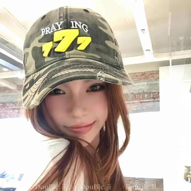 หมวกเบสบอลกันแดด刺绣สามมิติ 777 ลายพราง ผู้หญิง พร้อมผ้าคลุมไหล่ ปรับรอบวงใหญ่-เล็ก ใส่ได้ทุกโอกาส