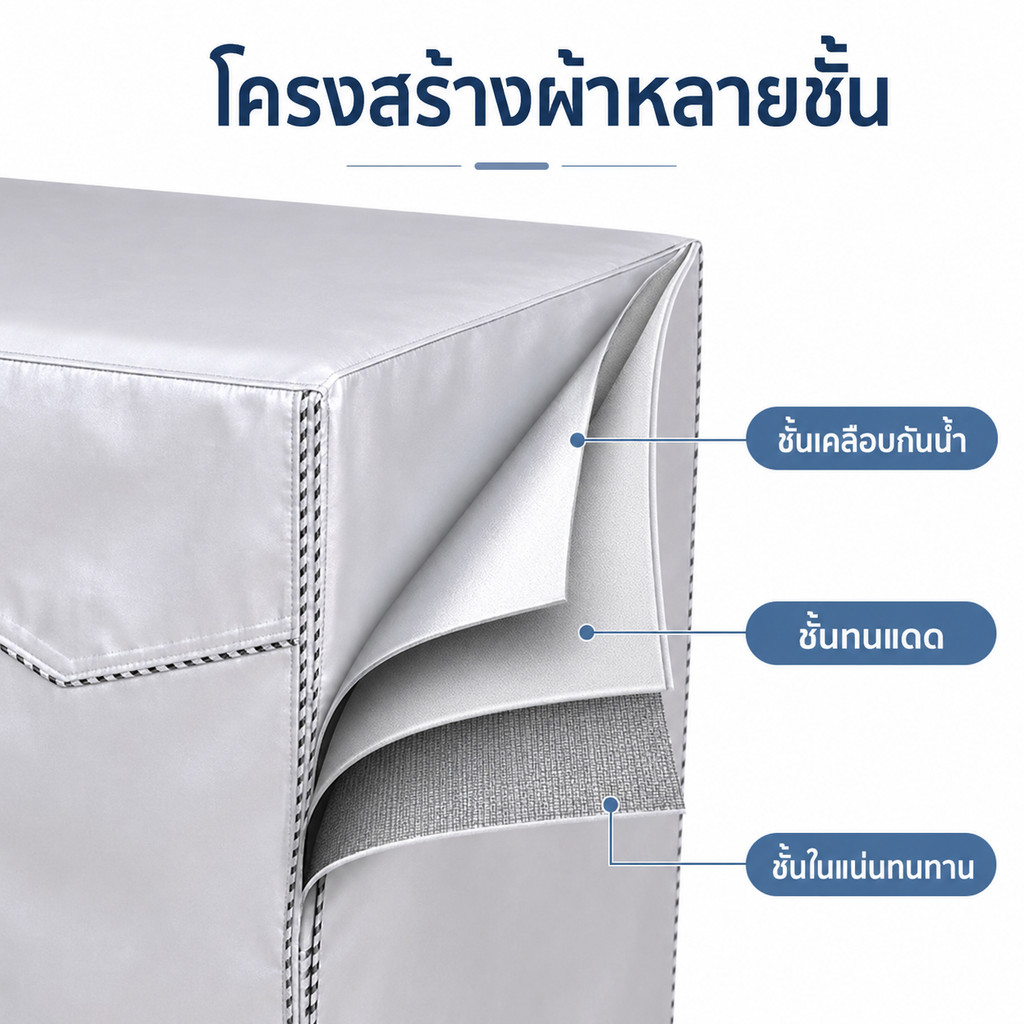 ผ้าคลุมเครื่องซักผ้าอัตโนมัติฝาหน้า XL ขอบซิป 60x65x85 รูปที่ 3