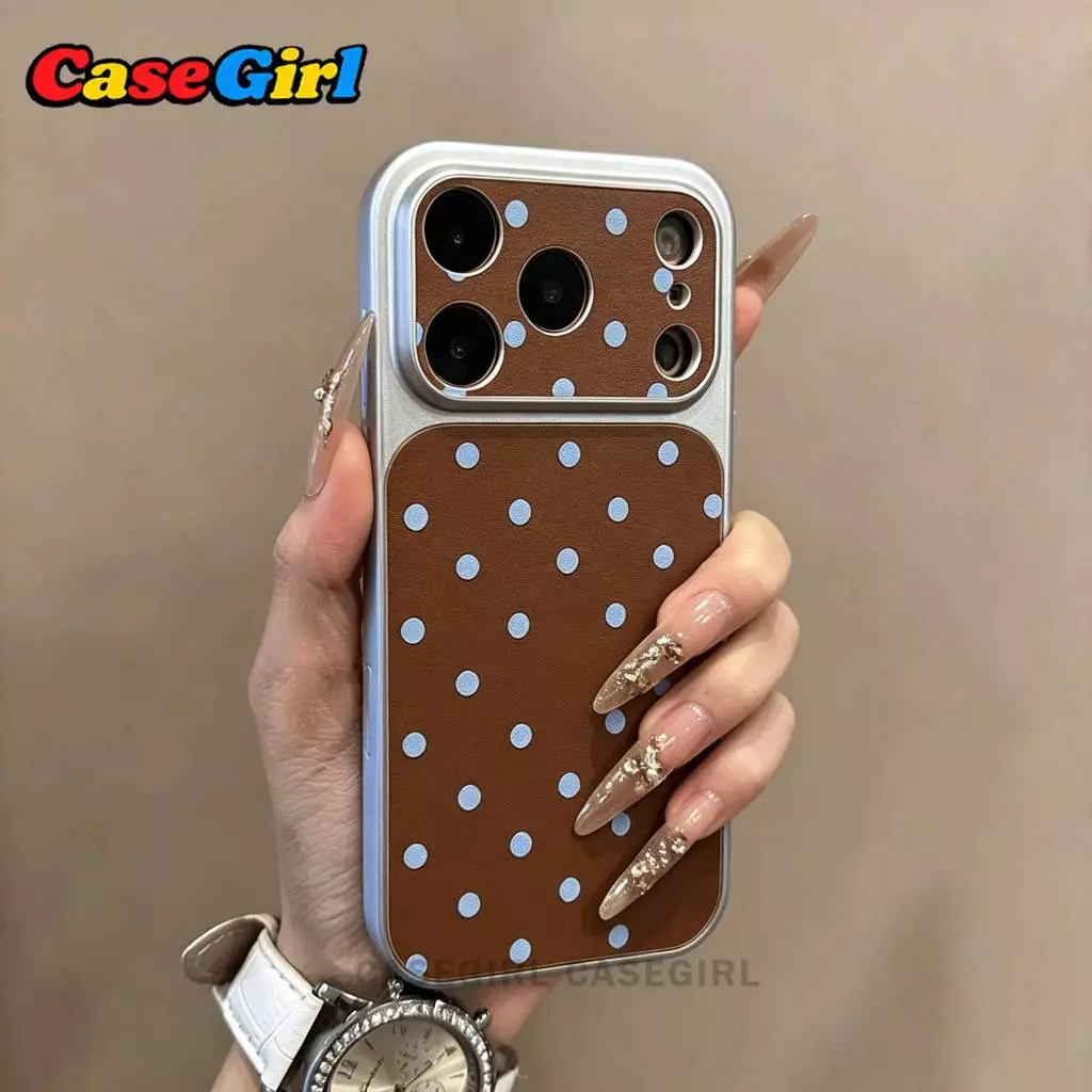 เคสโทรศัพท์หรูหราโทนวินเทจ ลายจุดเล็กสีน้ำเงินตัดสีน้ำตาล สำหรับ iPhone 13 15 12 14 17 11 16 Pro Max 15 14 16 Plus