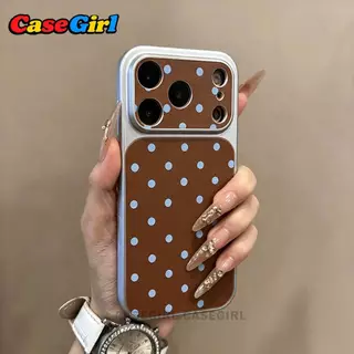 เคสโทรศัพท์หรูหราโทนวินเทจ ลายจุดเล็กสีน้ำเงินตัดสีน้ำตาล สำหรับ iPhone 13 15 12 14 17 11 16 Pro Max 15 14 16 Plus
