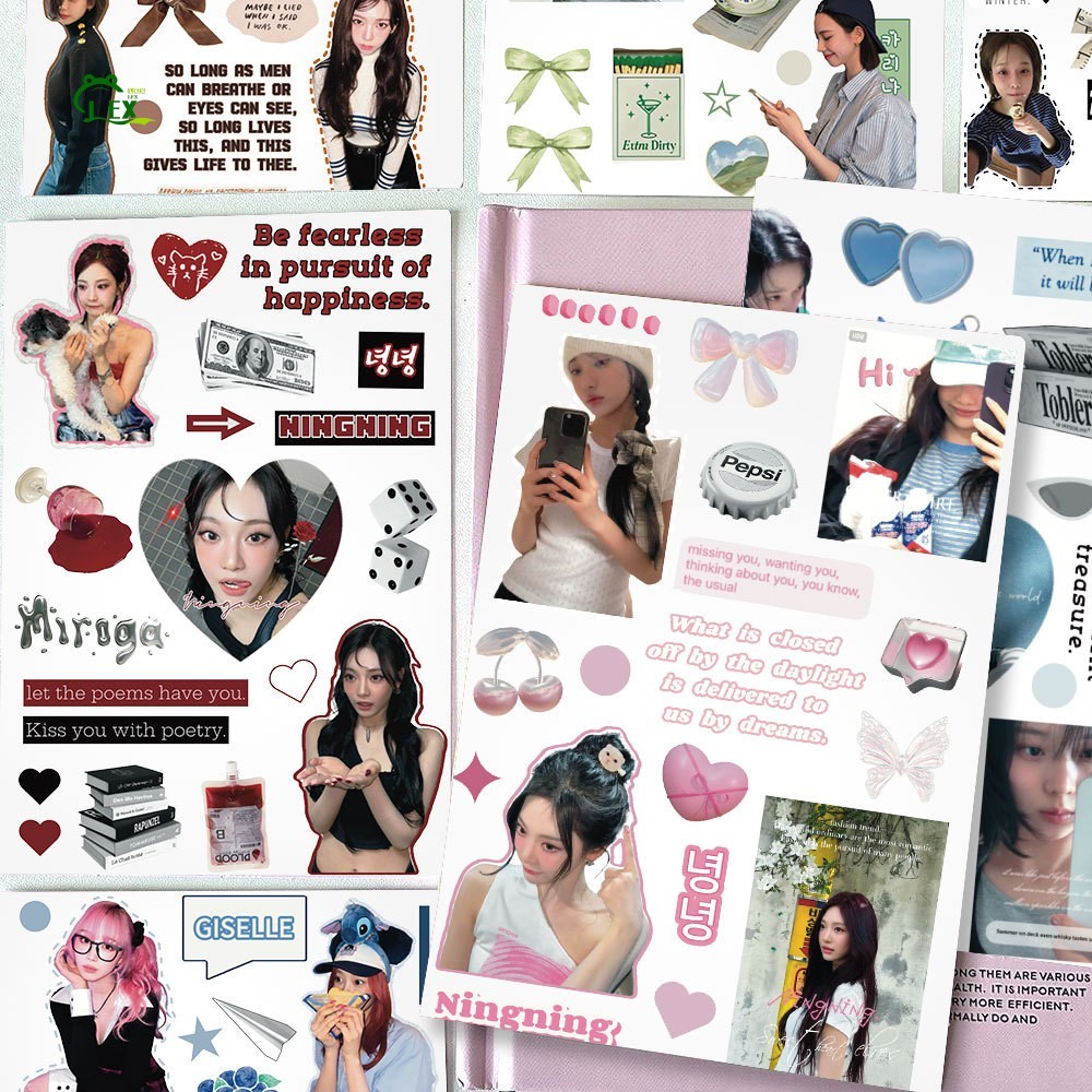 สติ๊กเกอร์ Aespa Kpop 8 ชิ้น - กลุ่มสาวเกาหลีภาพตัดปะ DIY สติ๊กเกอร์กันน้ําสําหรับคู่มือ