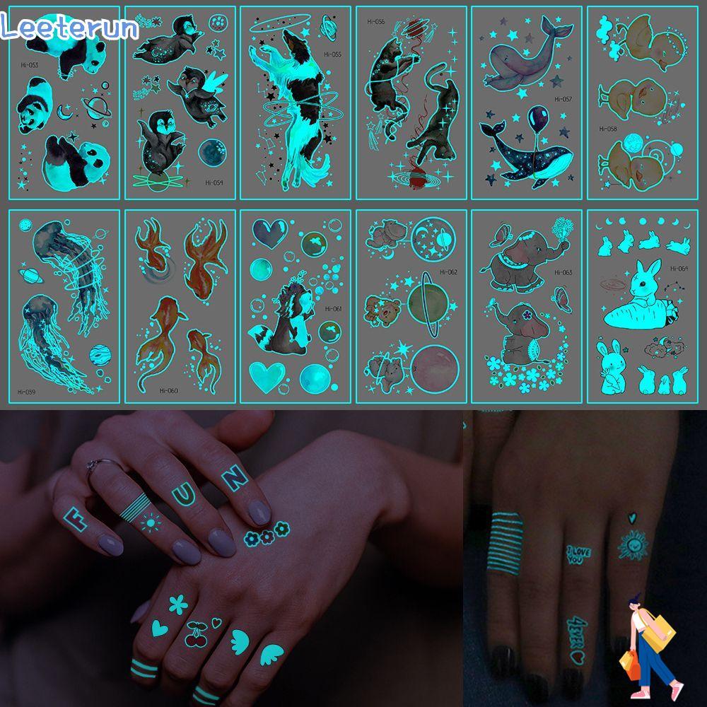 LEETERUN Blue Luminous Fake Tattoo แฟชั่นเรืองแสงผู้ชายผู้หญิง Tattoo สติกเกอร์