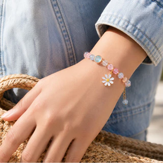 สร้อยข้อมือคริสตัล ลายดอกเดซี่ สไตล์เกาหลี มินิมอล เสริมดวงความรัก ของขวัญวันเกิด พร้อมกล่อง