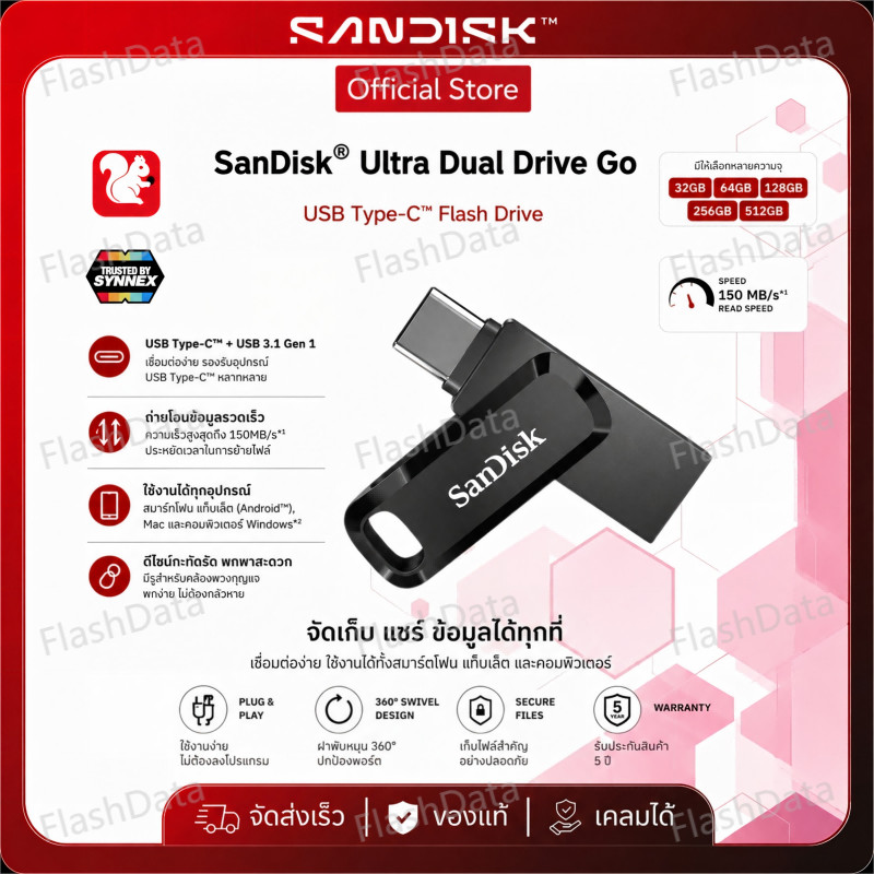 (ส่งด่วน) SANDISK Ultra Dual DriveGo 32GB-1TB (150MB/s) flashdrive Type C USB 3.2 แฟลชไดร์ฟ โทรศัพท์ แท็บเล็ต OTG