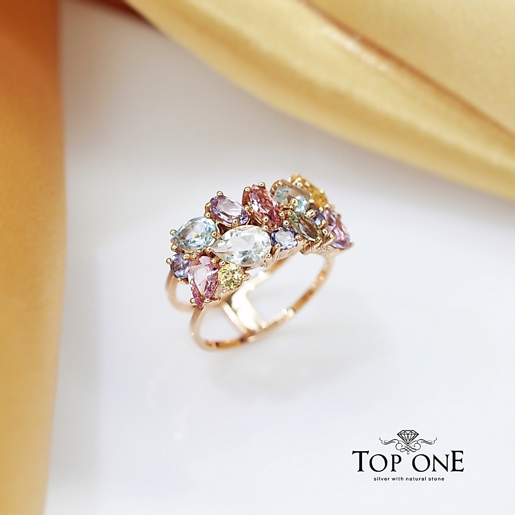 Top1Jewelry แหวนเงินแท้925 พลอย Multi Color Stone แท้