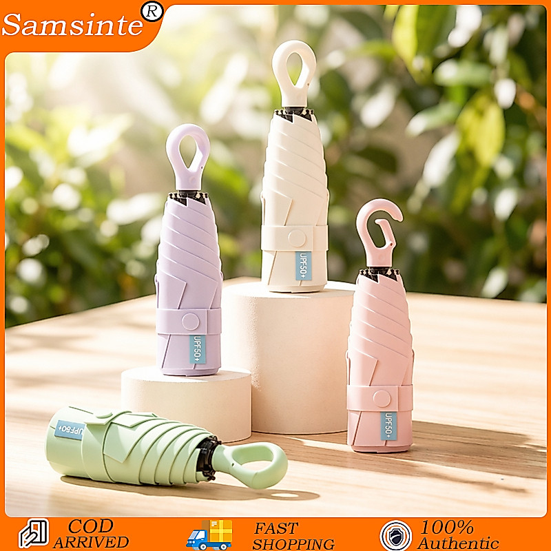 SAMSINTE ร่มกันแดด ร่มพับ 6 กระดูก UPF50+ ร่มกันยูวี ด้ามจับแหวนนิ้ว แดด ฝนตก dualuse