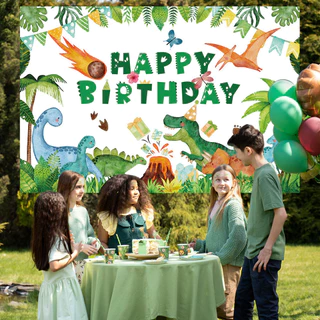 GeeParty ฉากหลังไดโนเสาร์ดาวหาง 150x100 ซม. แบนเนอร์ Happy Birthday ตกแต่งวันเกิดเด็ก ธีมไดโนเสาร์ ฉากถ่ายรูป ของตกแต่งป